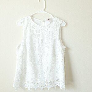 H&M White Lace Top Sleeveless Floral Lace Blouse Womens Size M